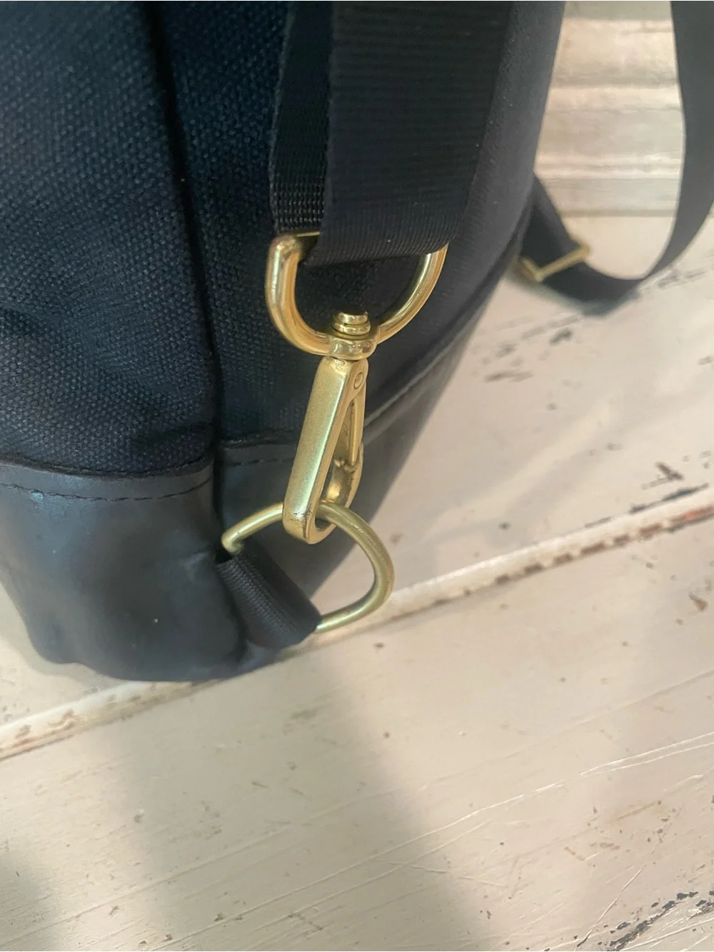 R. Riveter Navy and Black Canvas Leather-Trim Backpack